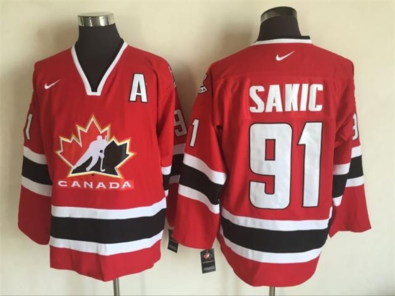 Team Canada 91 Joe Sakic Red Nike 2002 Winter Olympics Throwback Hocky Jersey