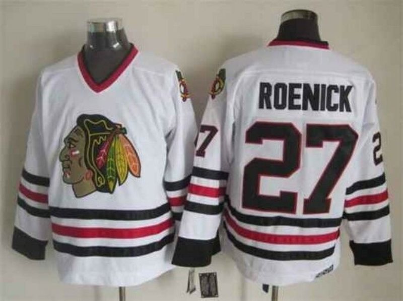 NHL Blackhawks 27 Jeremy Roenick White Throwback CCM Men Jersey