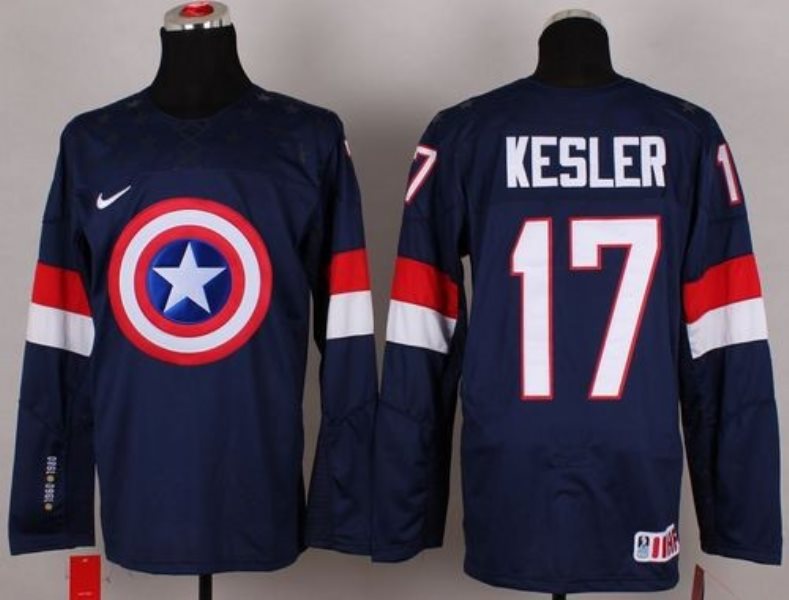 Olympic Team USA 17 Ryan Kesler Navy Blue Captain America Fashion Stitched NHL Jersey