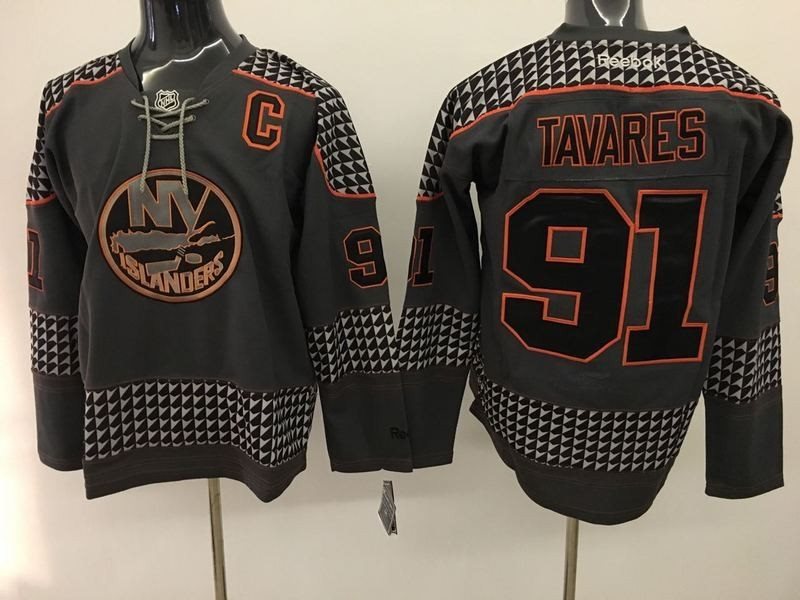 NHL Islanders 91 John Tavares Dark Grey Reebok Men Jersey