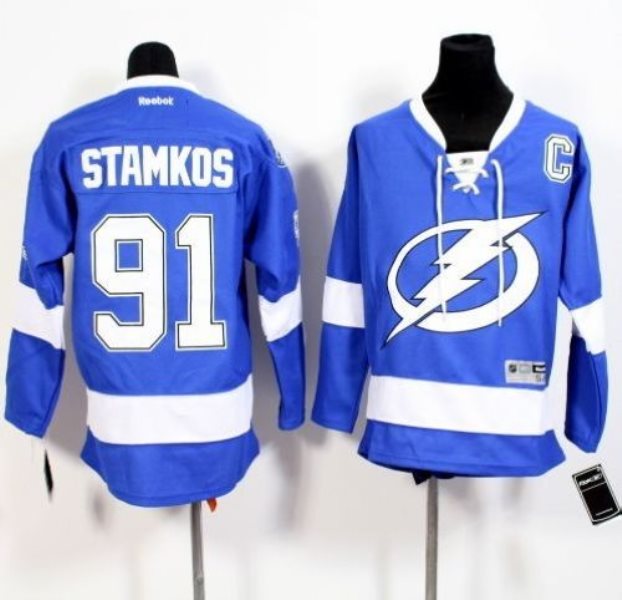 NHL Lightning 91 Steven Stamkos Royal Blue C Patch Youth Jersey