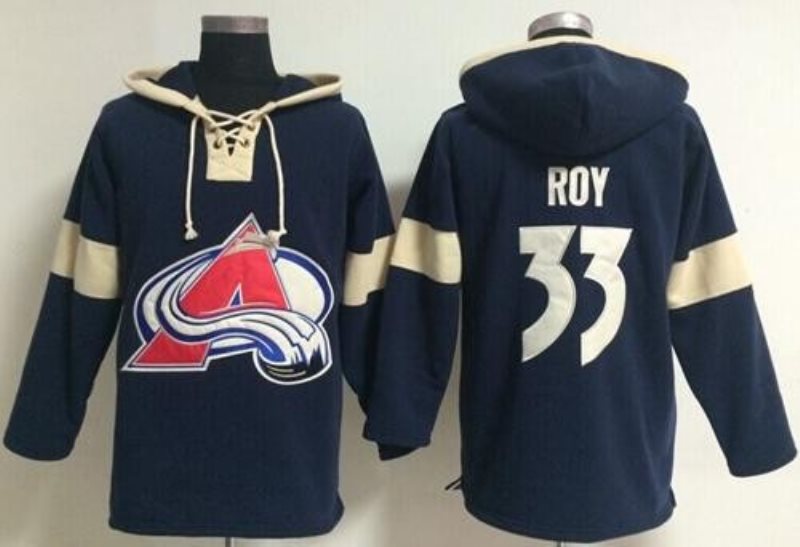 NHL Avalanche 33 Patrick Roy Blue Hooded Men Sweatshirt