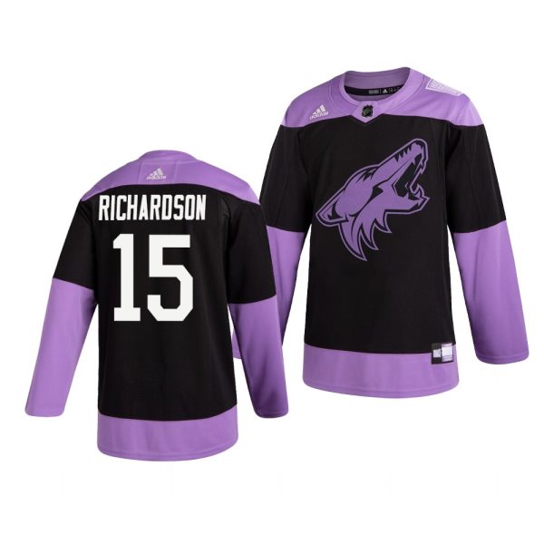 NHL Coyotes 15 Brad Richardson Black Purple Hockey Fights Cancer Adidas Men Jersey