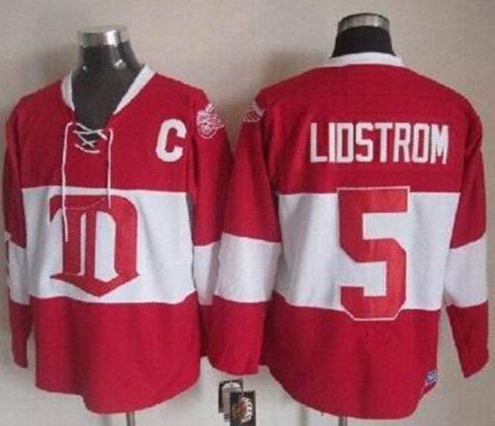 NHL Red Wings 5 Nicklas Lidstrom Red Winter Classic CCM Throwback Men Jersey