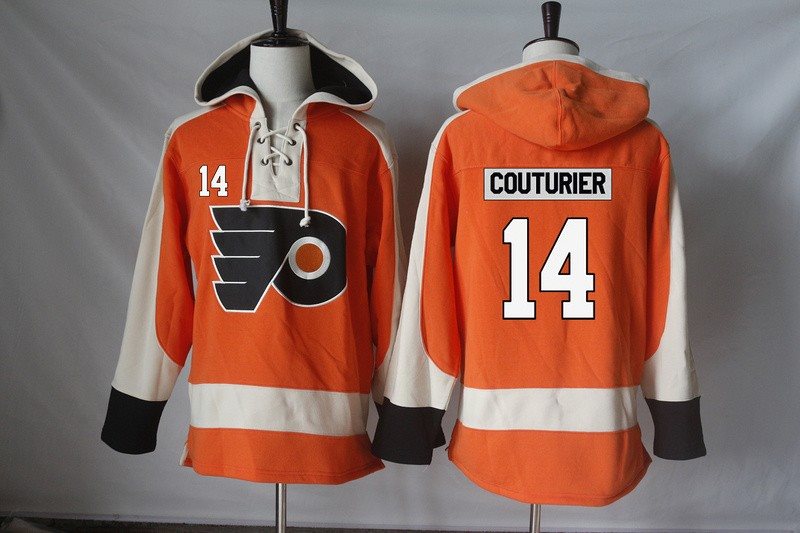 NHL Flyers 14 Sean Couturier Orange Hooded Men Sweatshirt