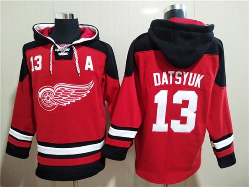 NHL Detroit Red Wings 13 Pavel Datsyuk Red Ageless Must-Have Lace-Up Pullover Hoodie Sweatshirt