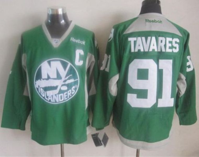 NHL Islanders 91 John Tavares Green Practice Men Jersey