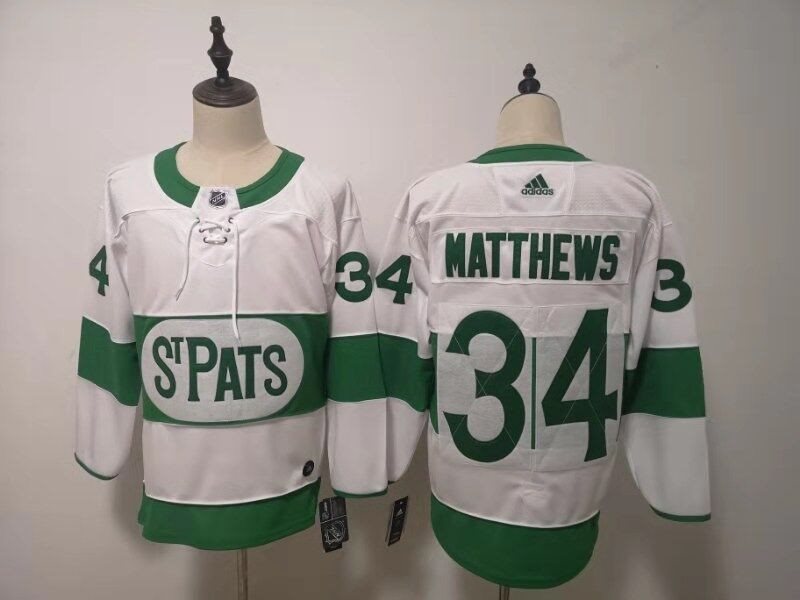 NHL Leafs 34 Auston Matthews White 2019 St. Patrick's Day Adidas Men Jersey