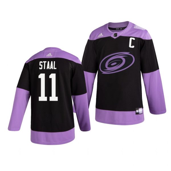 NHL Hurricanes 11 Jordan Staal Black Purple Hockey Fights Cancer Adidas Men Jersey