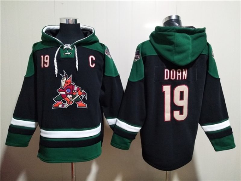 NHL Coyotes 19 Shane Doan Black Green Ageless Must Have Lace Up Pullover Hoodie