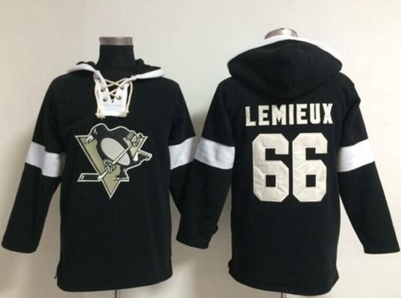 NHL Penguins 66 Mario Lemieux Black Pullover Men Hoodie