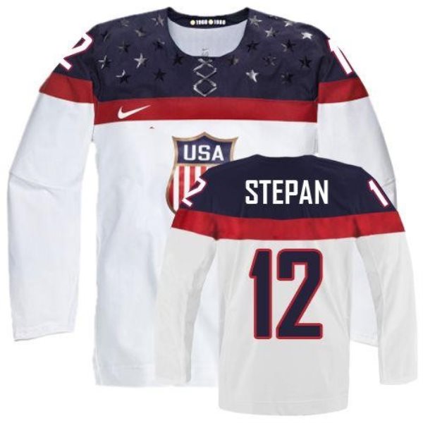 2014 Olympic Team USA No.12 Derek Stepan White Hockey Jersey