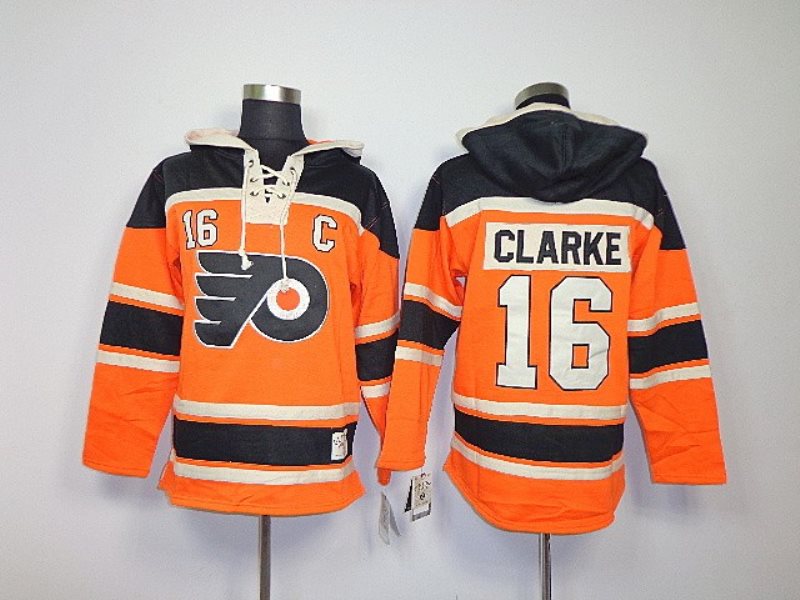 NHL Flyers 16 Bobby Clarke Orange Men Sweatshirt