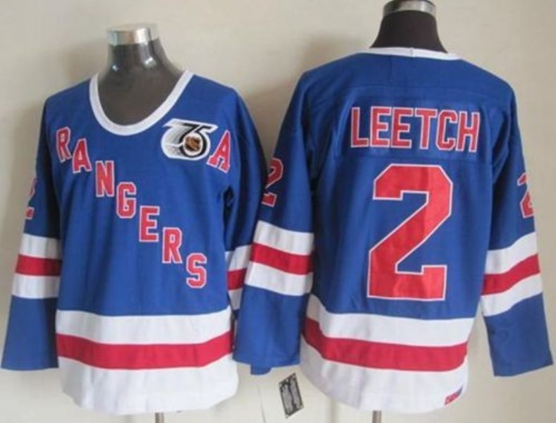 NHL Rangers 2 Brian Leetch Blue CCM 75TH Men Jersey