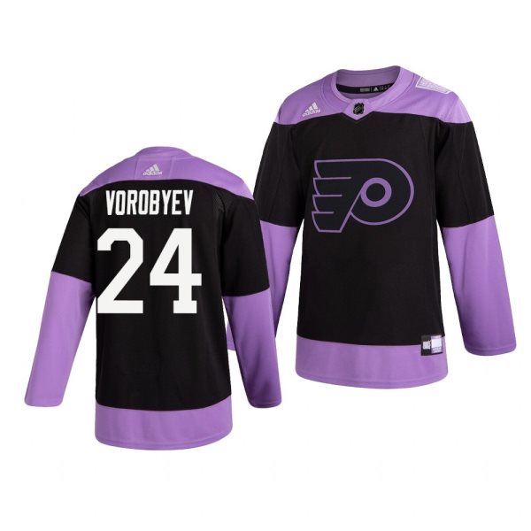 NHL Flyers 24 Mikhail Vorobyev Black Purple Hockey Fights Cancer Adidas Men Jersey