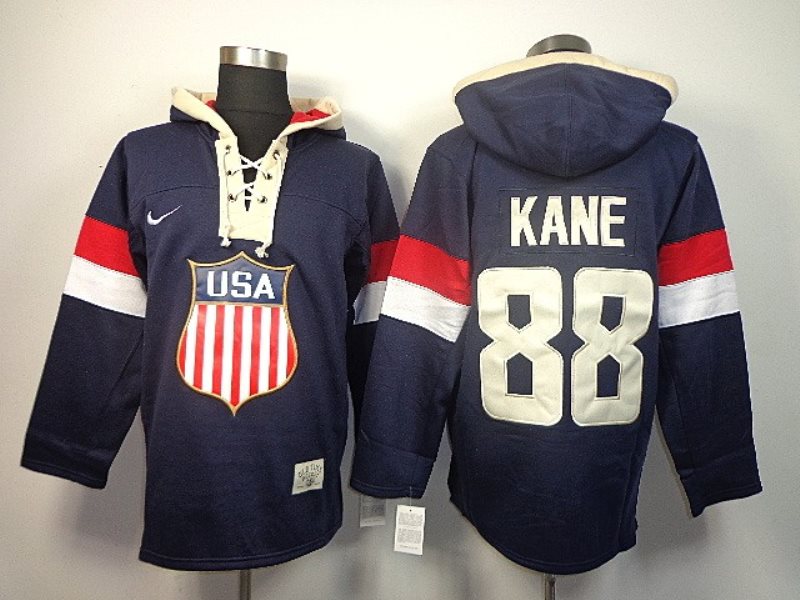 Nike Team USA No.88 Patrick Kane Navy Blue Sawyer Hooded Sweatshirt Men's Hockey Jersey