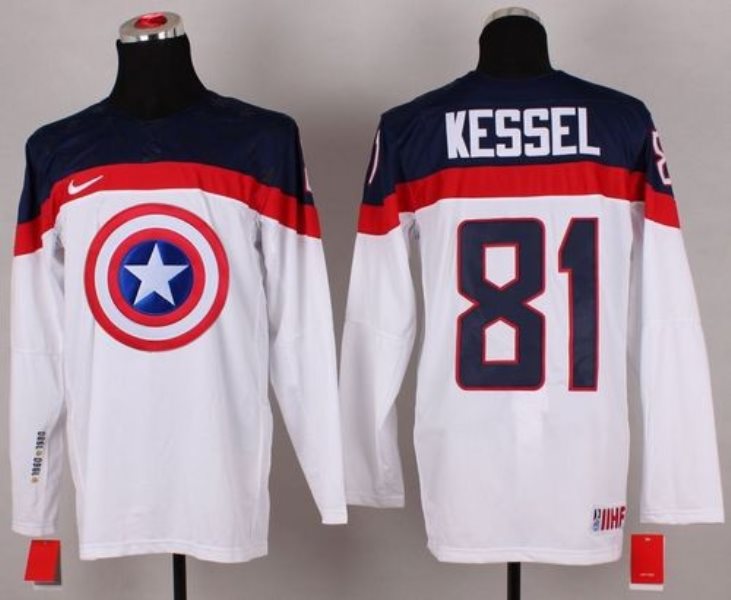 Olympic Team USA 81 Phil Kessel White Captain America Fashion Stitched NHL Jersey