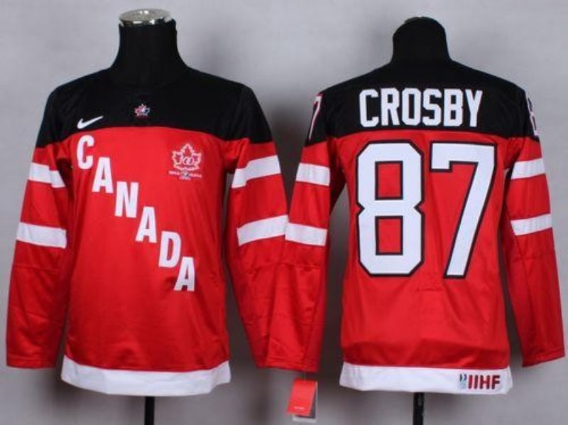 Team Canada 87 Sidney Crosby Red 100th Anniversary Stitched Youth NHL Jersey