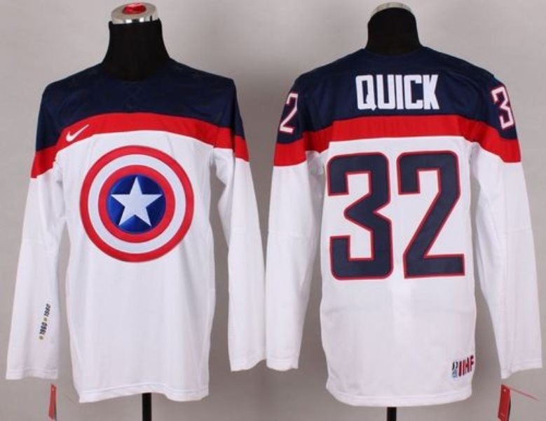 Olympic Team USA 32 Jonathan Quick White Captain America Fashion Stitched NHL Jersey