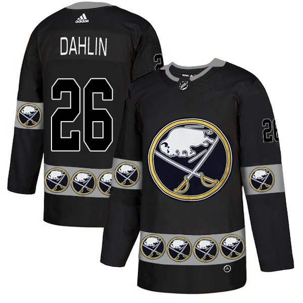 NHL Sabres 26 Rasmus Dahlin Black Team Logos Fashion Adidas Men Jersey