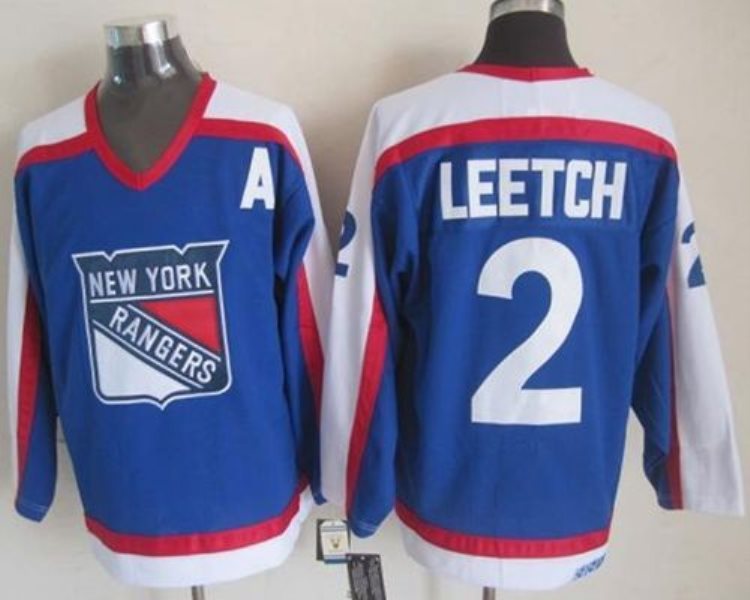 NHL Rangers 2 Brian Leetch Blue-White CCM Throwback Men Jersey
