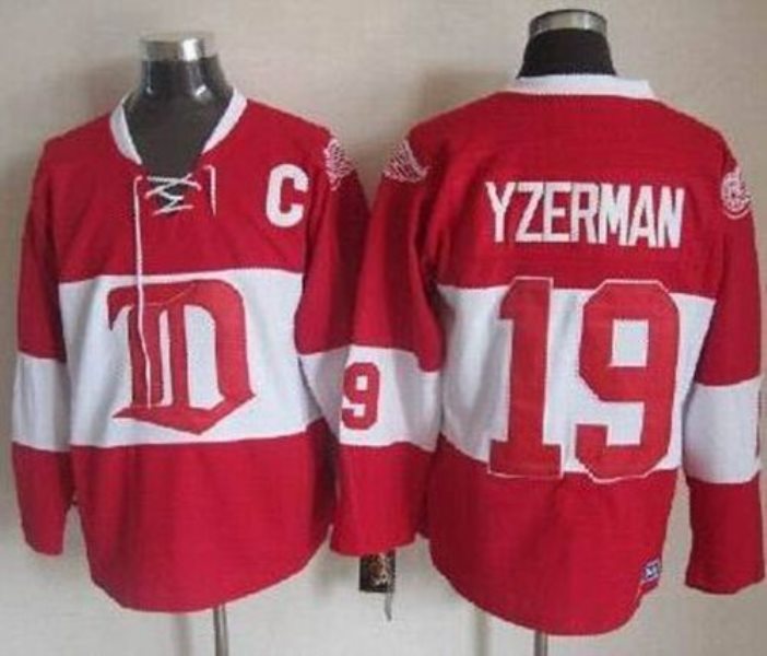 NHL Red Wings 19 Steve Yzerman Red Winter Classic CCM Throwback Men Jersey
