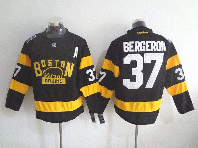 NHL Bruins 37 Patrice Bergeron Black 2016 Winter Classic A Patch Men Jersey