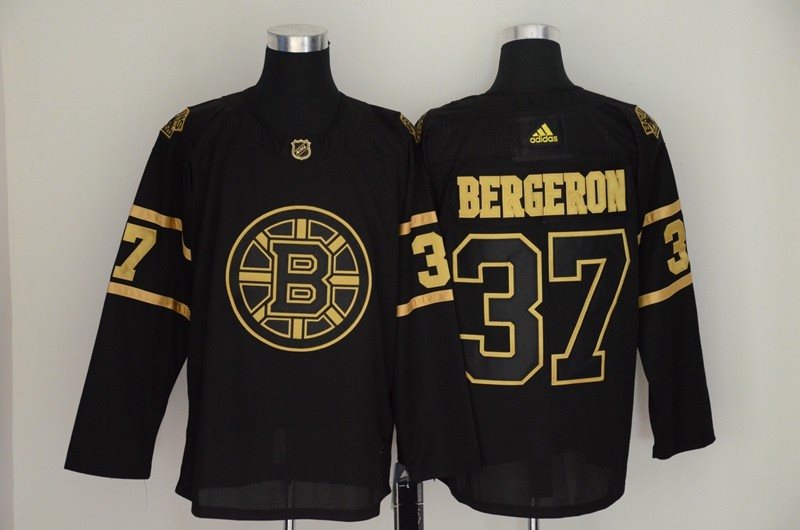 Bruins 37 Patrice Bergeron Black Gold Adidas Men Jersey