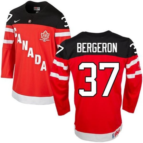 Olympic CA. 37 Patrice Bergeron Red 100th Anniversary Stitched NHL Jersey