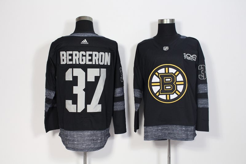 NHL Bruins 37 Patrice Bergeron Black 1917-2017 100th Anniversary Adidas Men Jersey