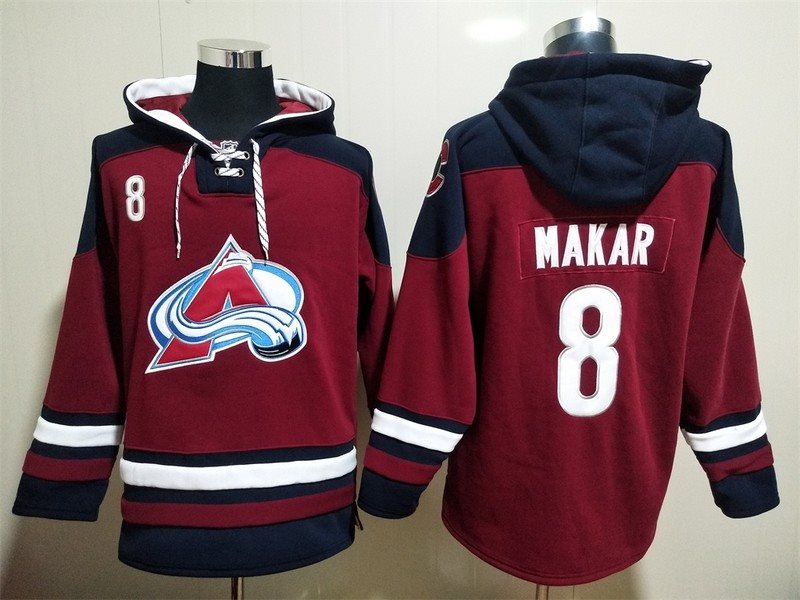 NHL Avalanche 8 Cale Makar Black Red All Stitched Pullover Hoodie