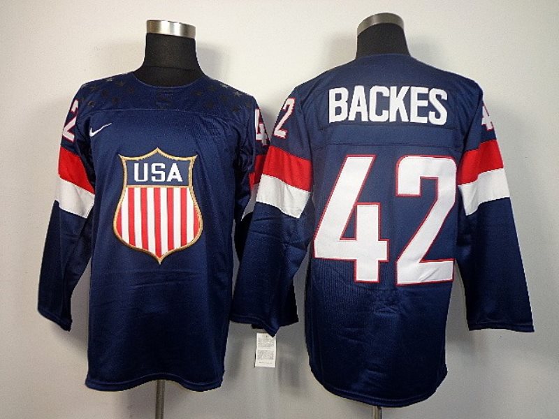2014 Olympic Team USA No.42 David Backes Navy Blue Hockey Jersey