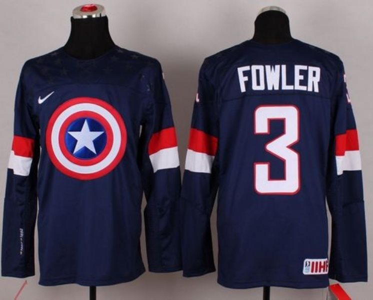 Olympic Team USA 3 Cam Fowler Navy Blue Captain America Fashion Stitched NHL Jersey