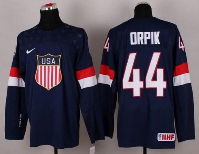 2014 Olympic Team USA No.44 Brooks Orpik Navy Blue Hockey Jersey