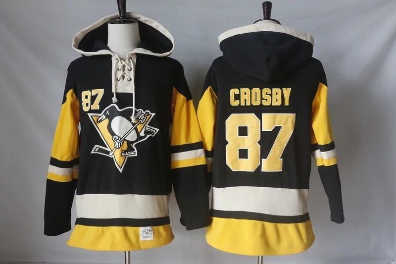 NHL Penguins 87 Sidney Crosby Black Yellow Men Sweatshirt