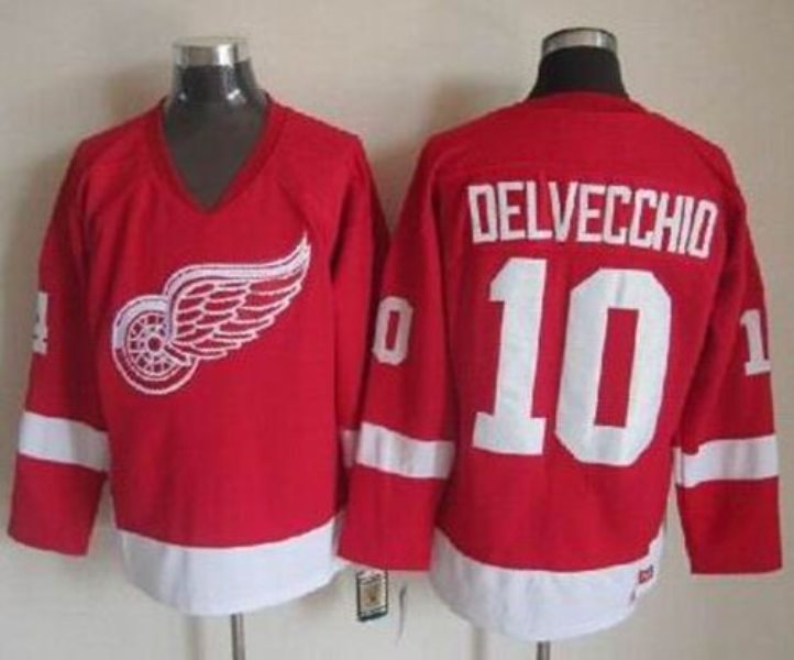 NHL Red Wings 10 Alex Delvecchio Red CCM Throwback Men Jersey