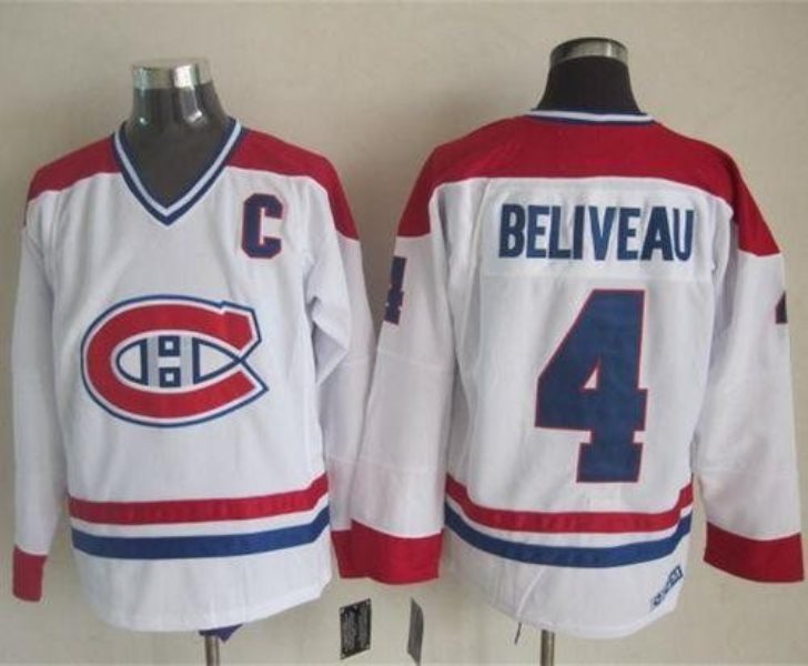 NHL Canadiens 4 Jean Beliveau White CCM Throwback Men Jersey