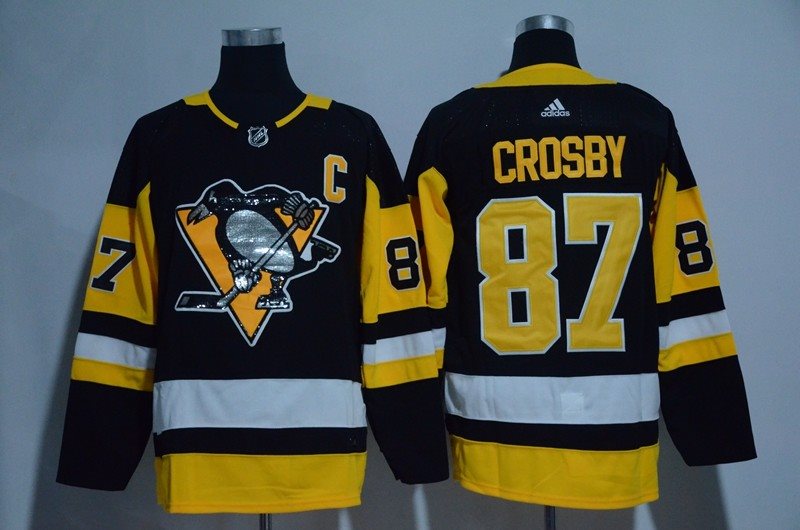 NHL Penguins 87 Sidney Crosby Black Glittery Edition Adidas Men Jersey