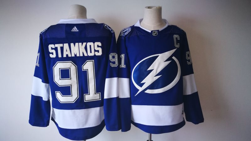 NHL Lightning 91 Steven Stamkos Blue Adidas Men Jersey