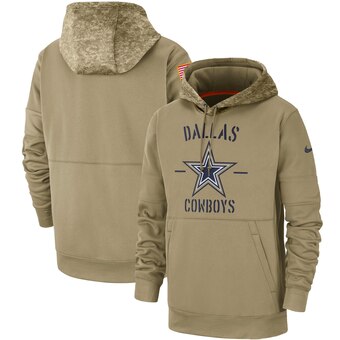 Men's Tan Dallas Cowboys 2019 Salute to Service Sideline Therma Pullover Hoodie