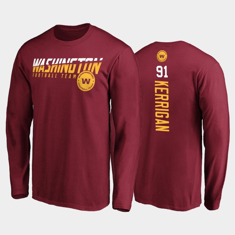 Men's Washington Football Team 2020 #91 Ryan Kerrigan Burgundy Disrupt Mascot Long Sleeve T-shirt
