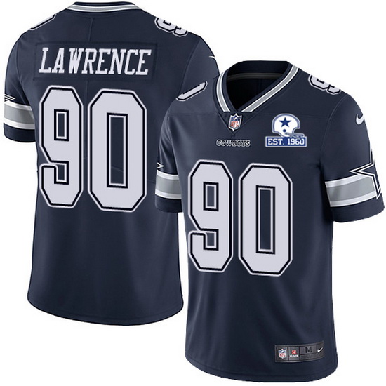 Men's Dallas Cowboys #90 Demarcus Lawrence Navy With Established In 1960 Patch Limited Stitched Jersey