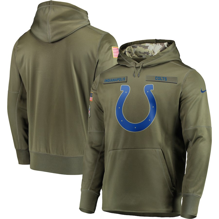 Men's Olive Indianapolis Colts 2018 Salute to Service Sideline Therma Performance Pullover Stitched Hoodie