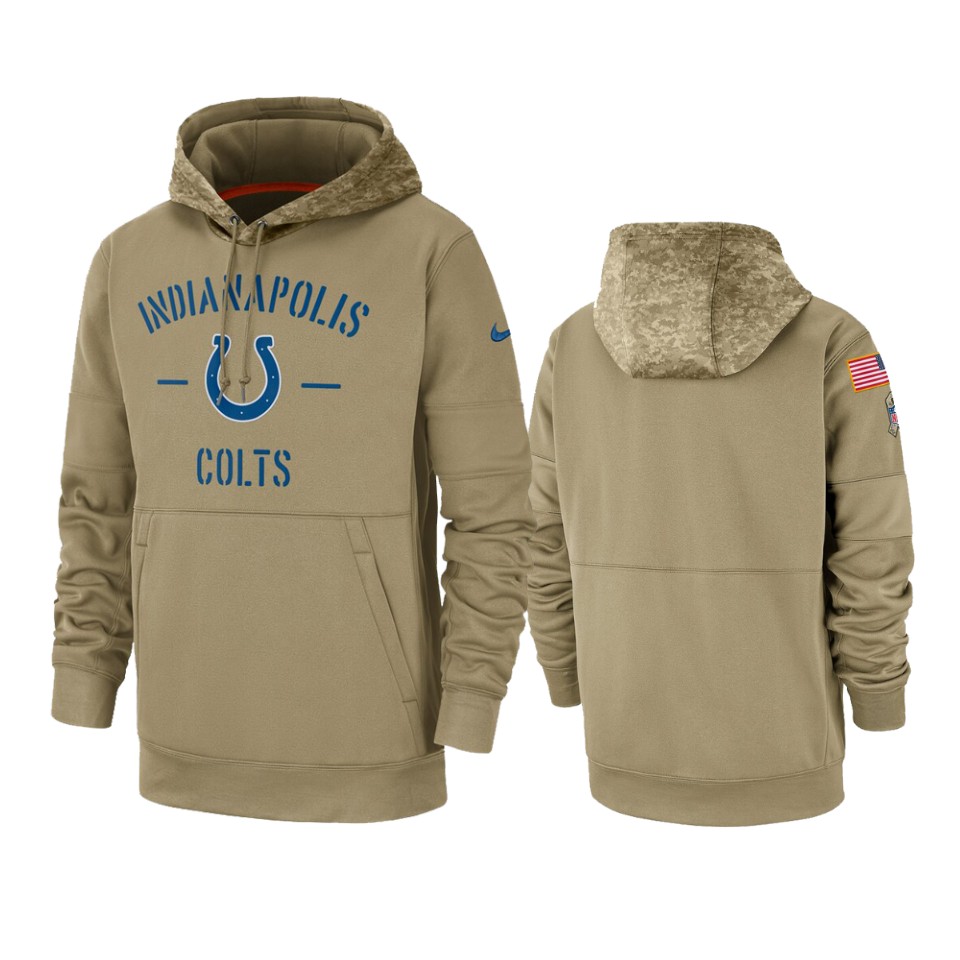 Men's Tan Indianapolis Colts 2019 Salute to Service Sideline Therma Pullover Hoodie