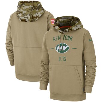 Men's Tan New York Jets 2019 Salute to Service Sideline Therma Pullover Hoodie