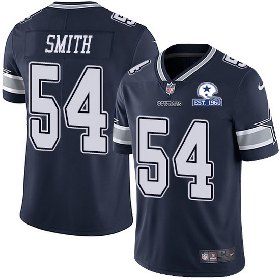 Men's Dallas Cowboys #54 Jaylon Smith Navy With Established In 1960 Patch Limited Stitched Jersey