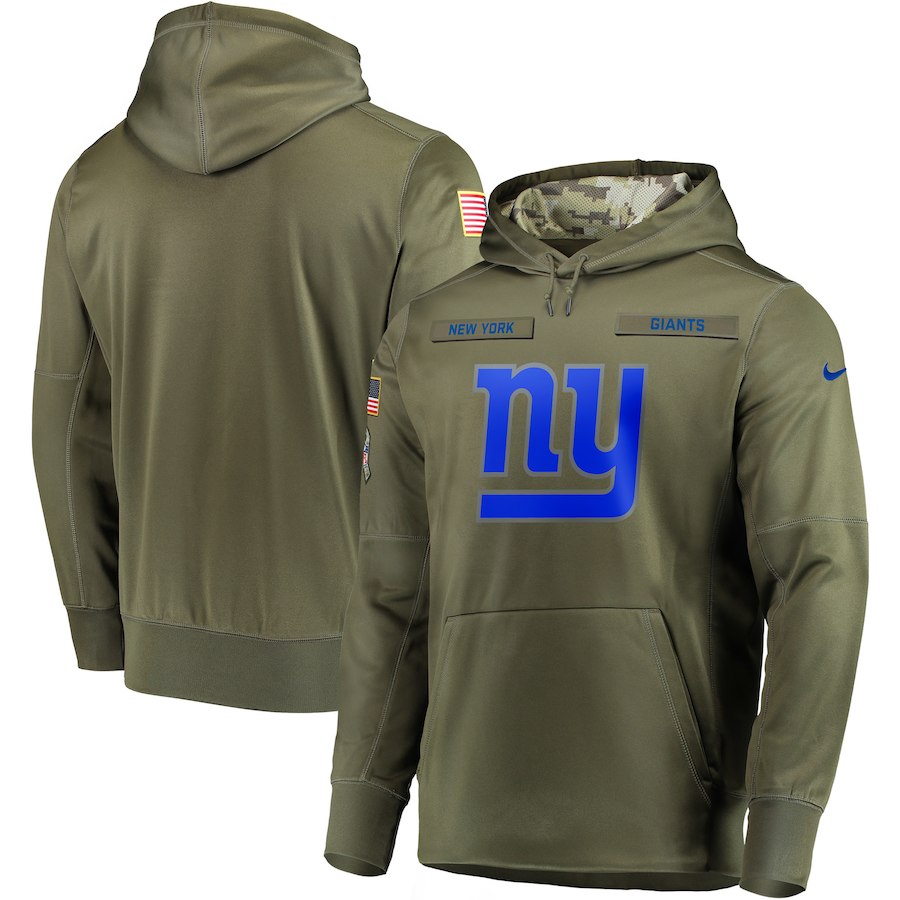 Men's Olive New York Giants 2018 Salute to Service Sideline Therma Performance Pullover Stitched Hoodie