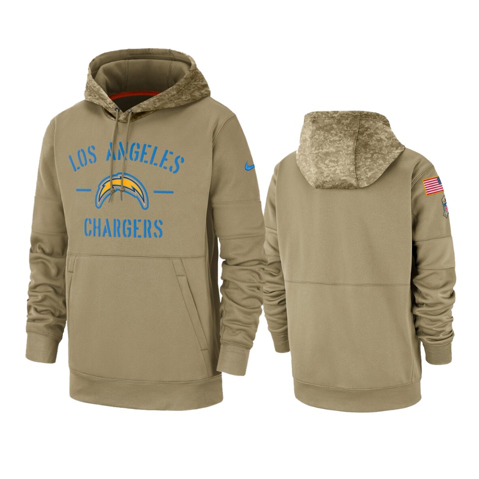 Men's Olive Los Angeles Chargers 2018 Salute to Service Sideline Therma Performance Pullover Stitched Hoodie