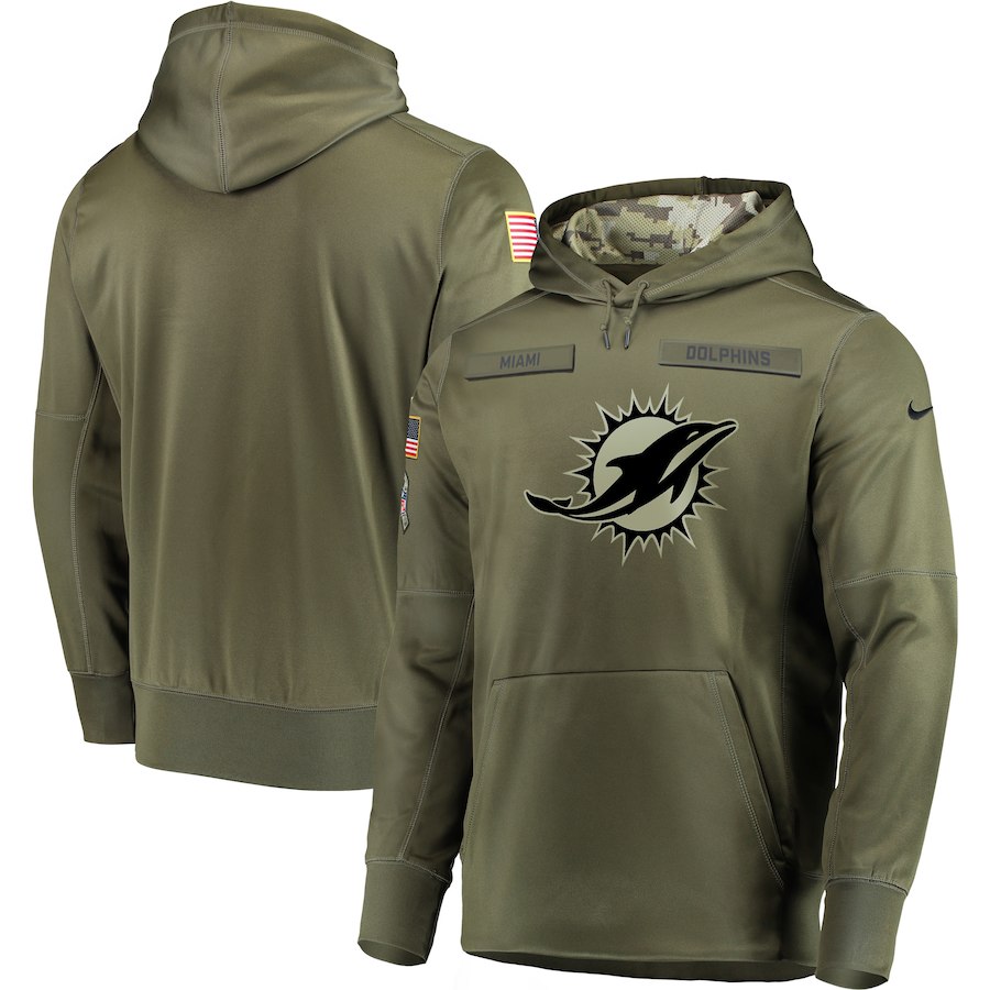 Men's Miami Dolphins 2018 Salute to Service Sideline Therma Performance Pullover Stitched Hoodie