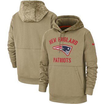 Men's Tan New England Patriots 2019 Salute to Service Sideline Therma Pullover Hoodie